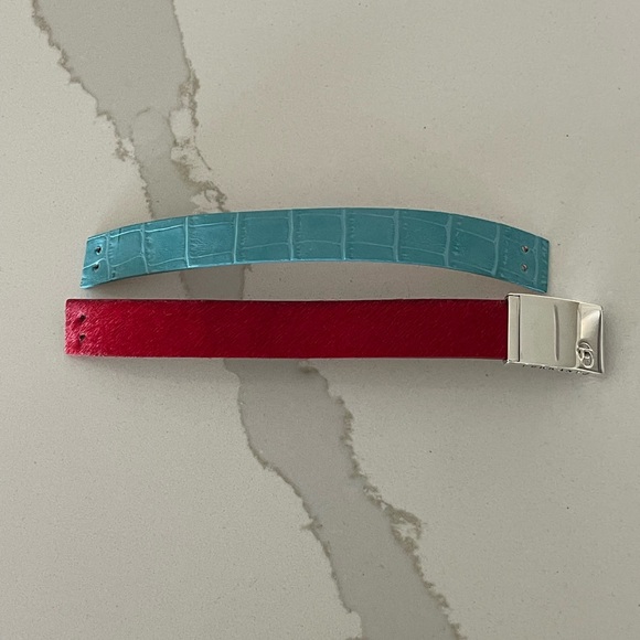Pietro Ferrante Stylish Red pony hair and Blue leather Women's Bracelet Set